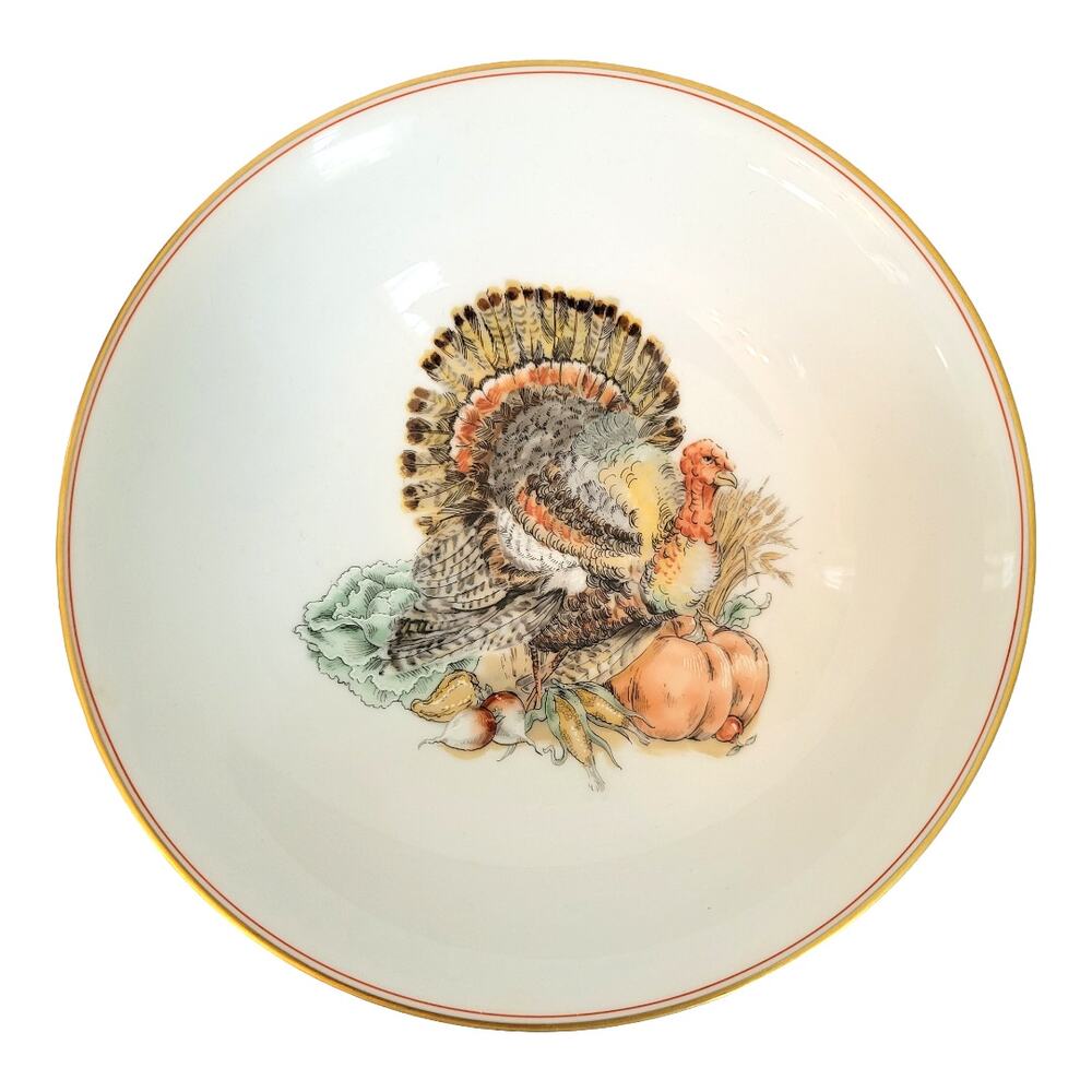 Fitz and Floyd HARVEST Porcelain Vegetable Bowl Autumn Decor Turkey Pumpkin